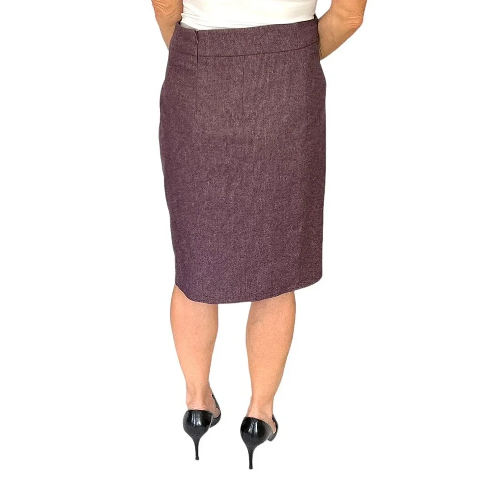 ETRO Wool Check Plum Purple Straight Skirt Front Cross Pleat sz 42 12 Large